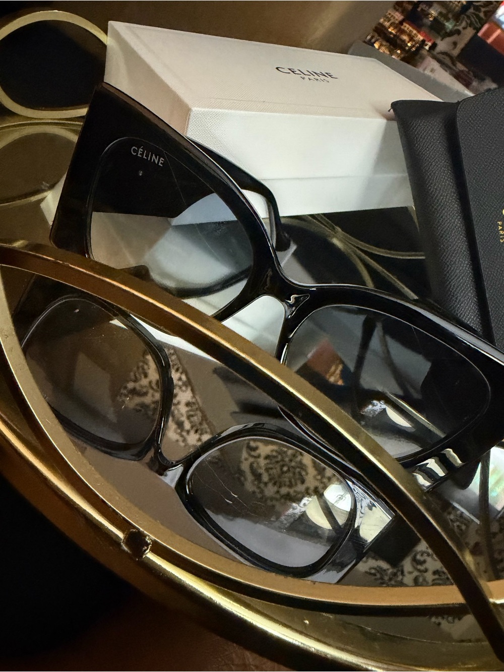 Celine Black Sunglasses with Crystal Double-C Logo Accent - Picture 6 of 8